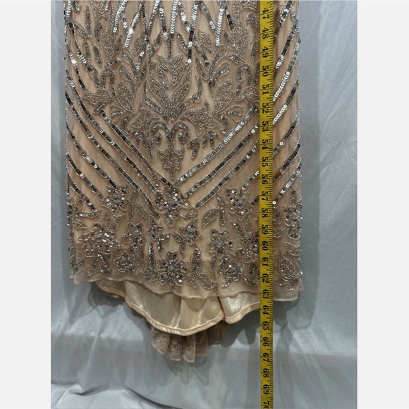 NWT $598 MAC DUGGAL [ 10 ] Embellished Fringe‎ Cap Sleeve Gown Platinum Pink - Picture 8 of 16